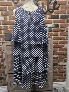 Roz & Ali Navy Blue Polka Dot Tiered Maxi Skirt